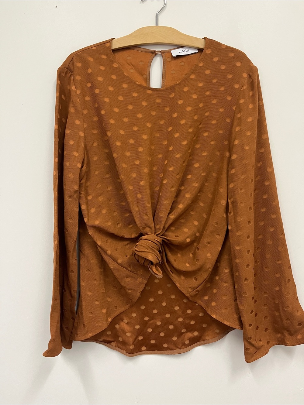 RACIL Rust Dot-Texture Knot Front Blouse size 38/US 6
